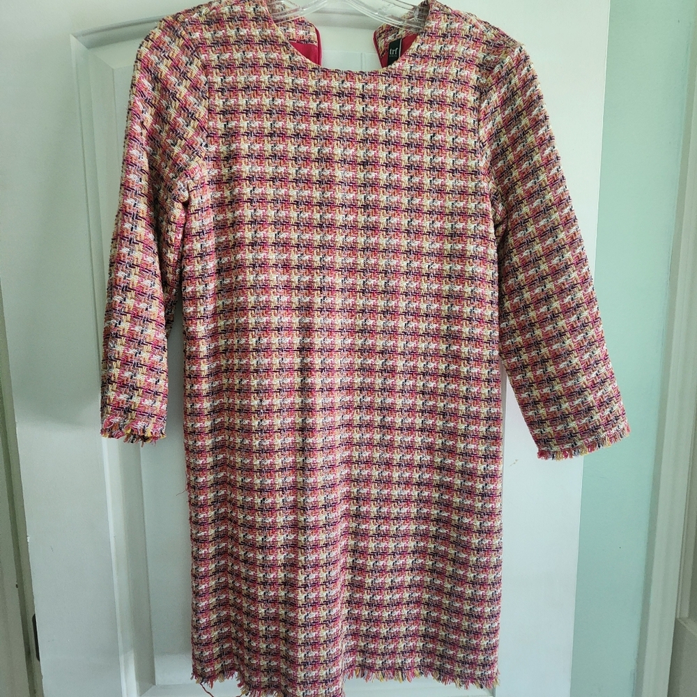 Zara Trf Pink and White Tweed Dress